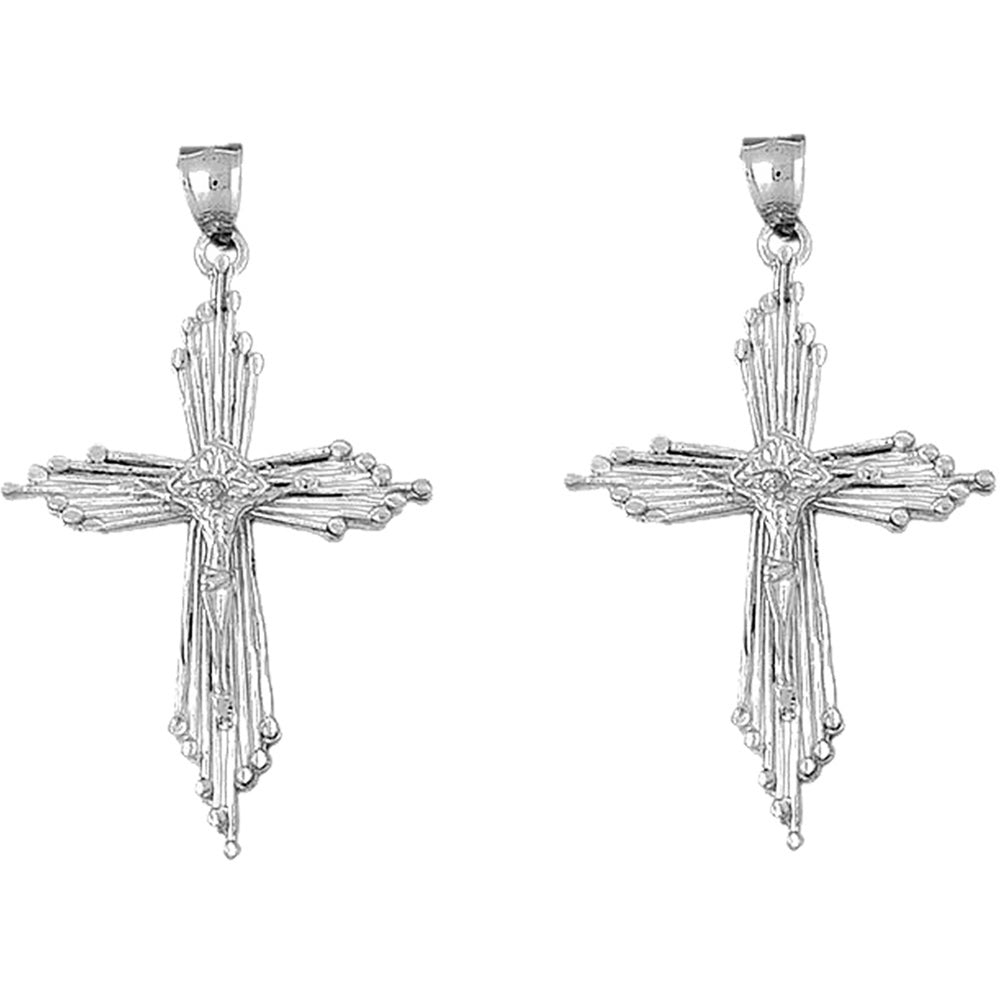 14K or 18K Gold 58mm Crucifix Earrings