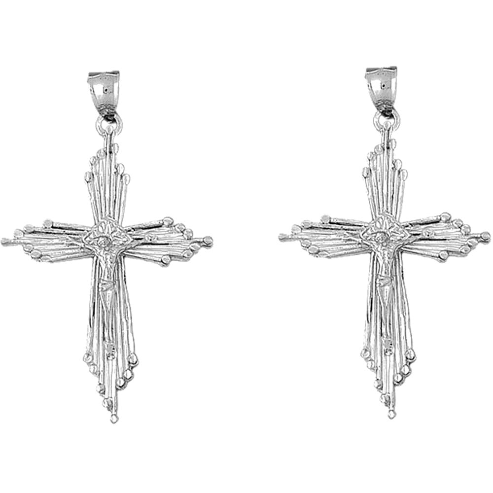 Sterling Silver 58mm Crucifix Earrings