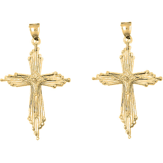 Yellow Gold-plated Silver 58mm Crucifix Earrings