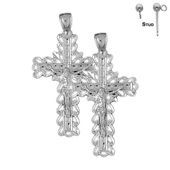 Sterling Silver 45mm Vine Crucifix Earrings (White or Yellow Gold Plated)