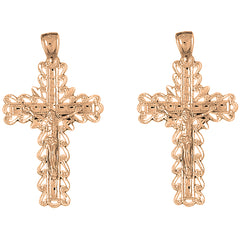 14K or 18K Gold 45mm Vine Crucifix Earrings