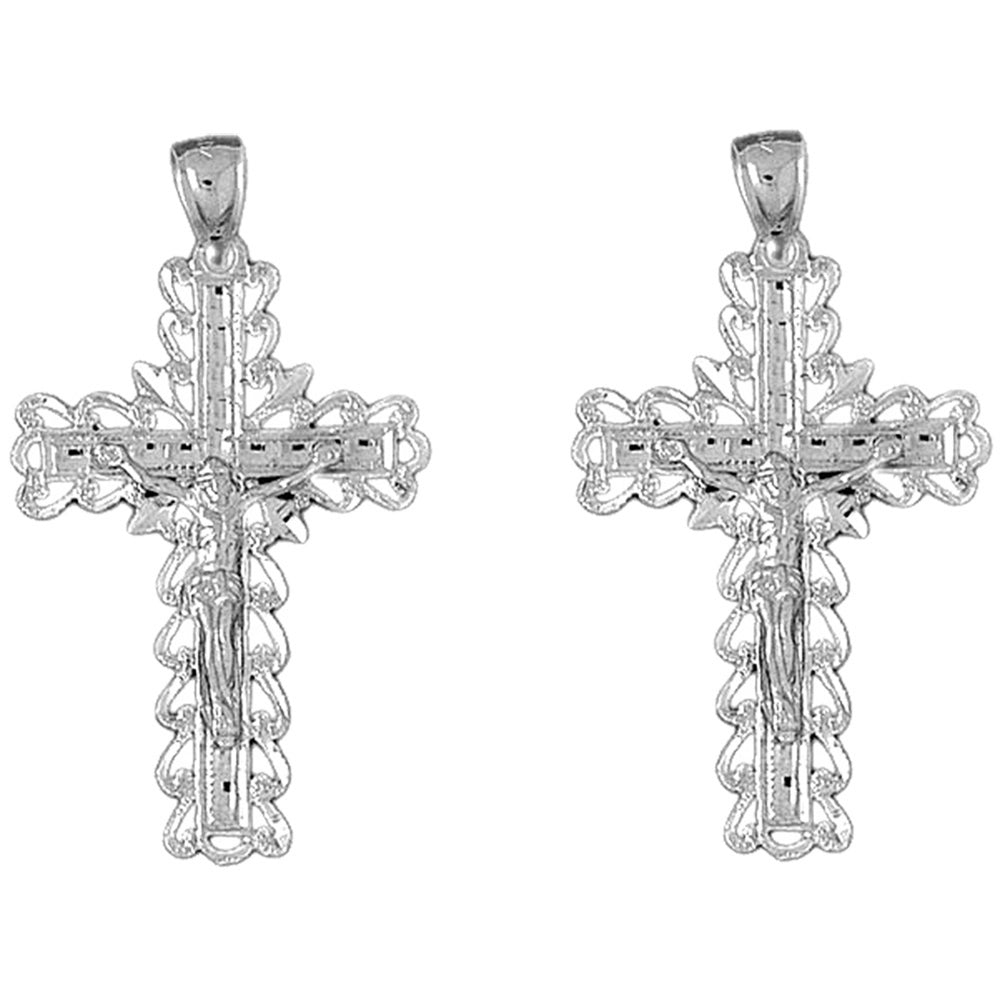 Sterling Silver 45mm Vine Crucifix Earrings