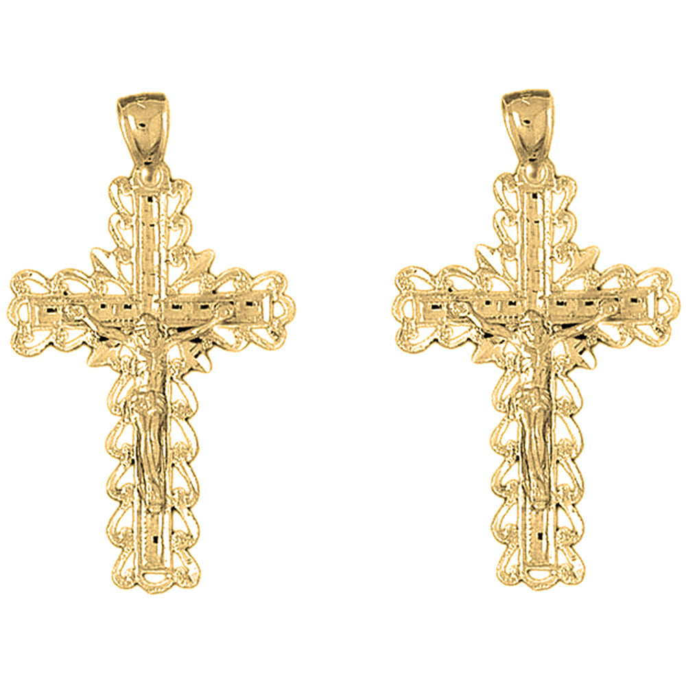 Yellow Gold-plated Silver 45mm Vine Crucifix Earrings