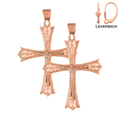 14K or 18K Gold Budded Crucifix Earrings