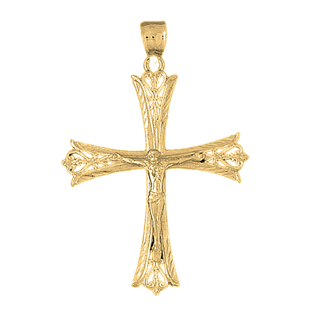 10K, 14K or 18K Gold Budded Crucifix Pendant