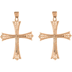 14K or 18K Gold 55mm Budded Crucifix Earrings