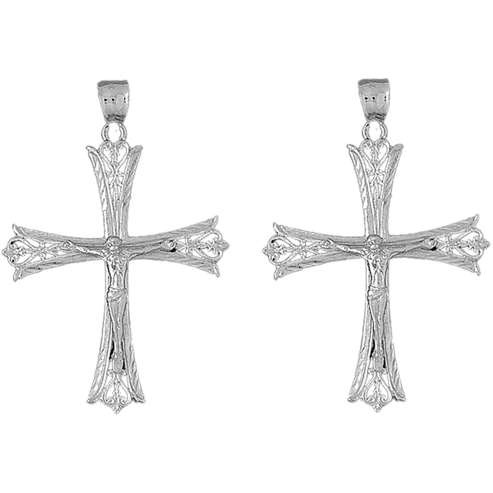 14K or 18K Gold 55mm Budded Crucifix Earrings