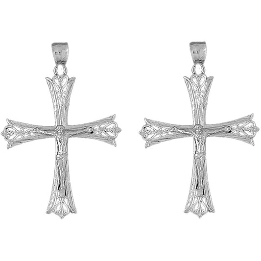 Sterling Silver 55mm Budded Crucifix Earrings