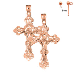 14K or 18K Gold Budded Crucifix Earrings