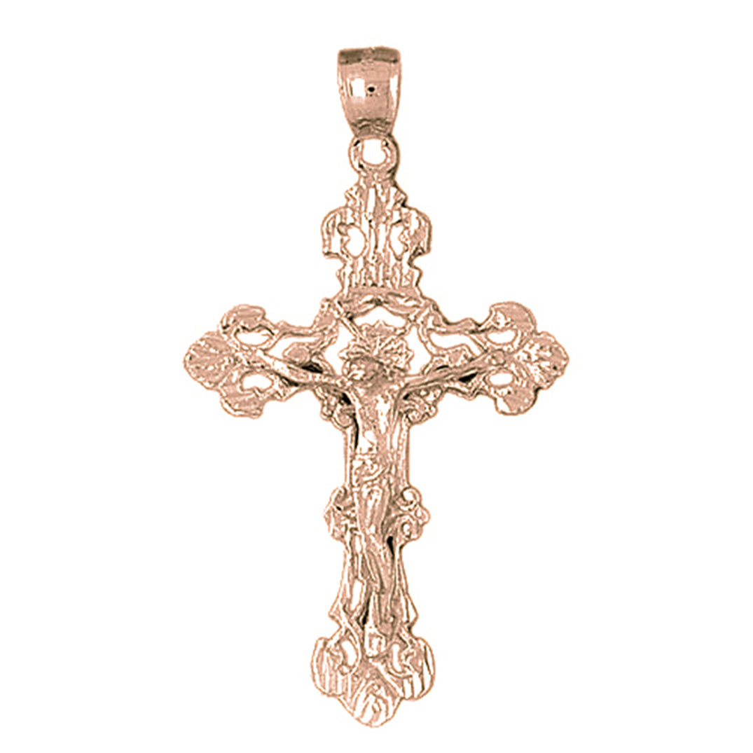 10K, 14K or 18K Gold Budded Crucifix Pendant