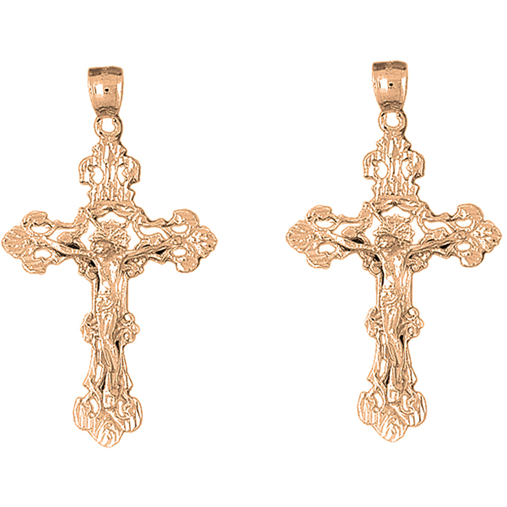 14K or 18K Gold 56mm Budded Crucifix Earrings