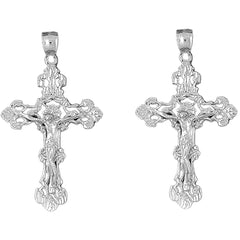 Sterling Silver 56mm Budded Crucifix Earrings