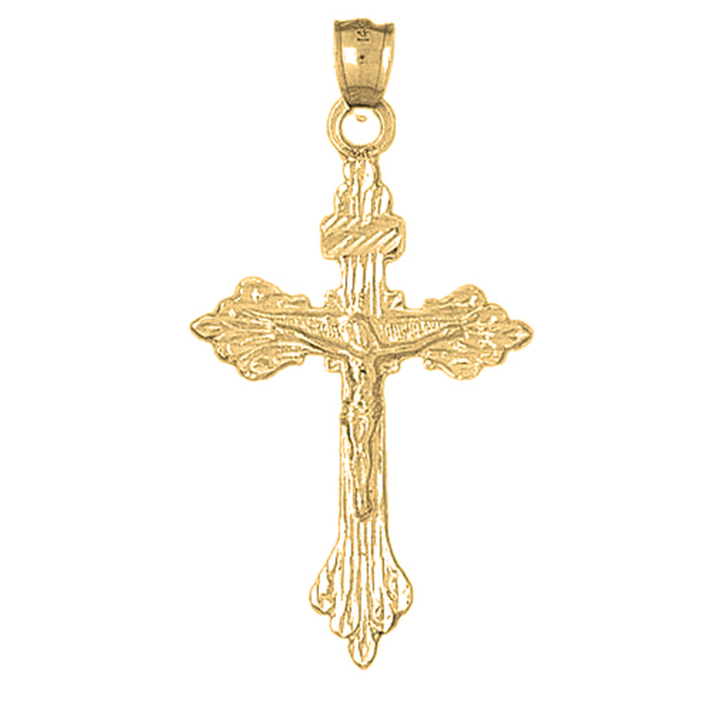 10K, 14K or 18K Gold Budded Crucifix Pendant