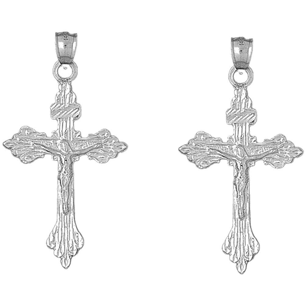 14K or 18K Gold 55mm Budded Crucifix Earrings