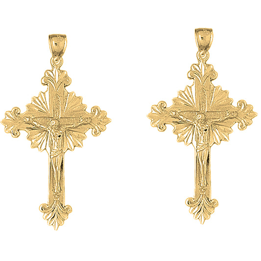 Yellow Gold-plated Silver 52mm Budded Glory Crucifix Earrings