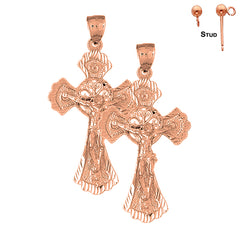 14K or 18K Gold Budded Crucifix Earrings