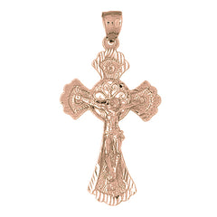 10K, 14K or 18K Gold Budded Crucifix Pendant