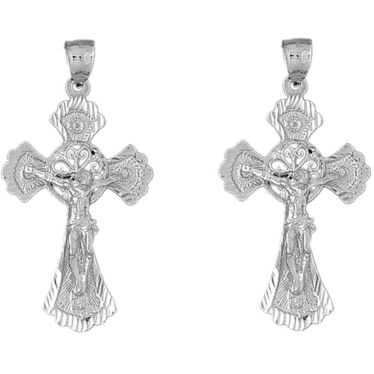 Sterling Silver 53mm Budded Crucifix Earrings
