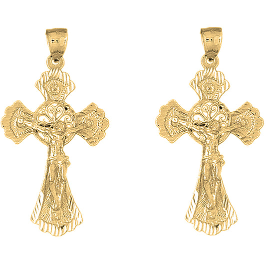 Yellow Gold-plated Silver 53mm Budded Crucifix Earrings