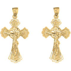 Yellow Gold-plated Silver 53mm Budded Crucifix Earrings