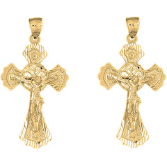 14K or 18K Gold 53mm Budded Crucifix Earrings