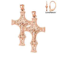 14K or 18K Gold Vine Crucifix Earrings