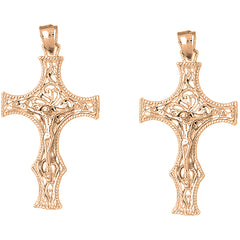 14K or 18K Gold 53mm Vine Crucifix Earrings