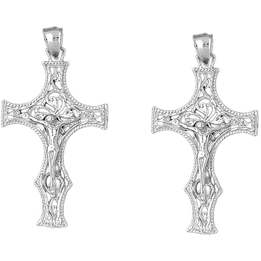 Sterling Silver 53mm Vine Crucifix Earrings