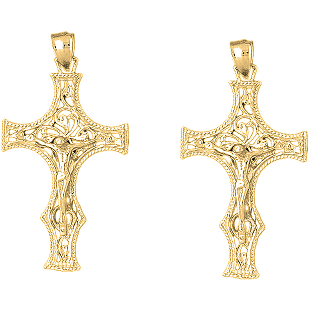 14K or 18K Gold 53mm Vine Crucifix Earrings