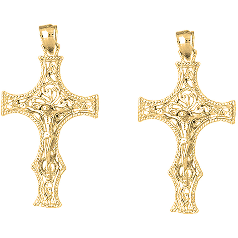 Yellow Gold-plated Silver 53mm Vine Crucifix Earrings