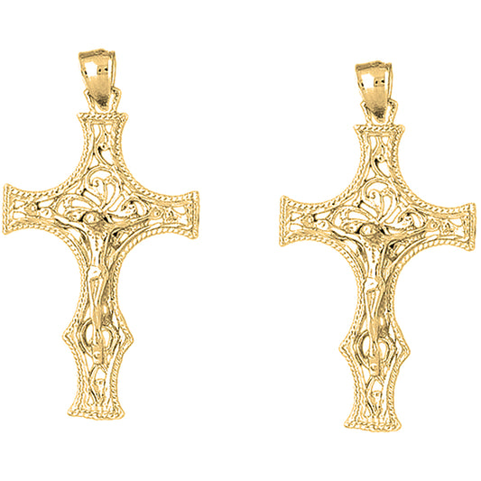 Yellow Gold-plated Silver 53mm Vine Crucifix Earrings