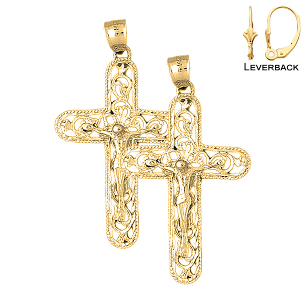 14K or 18K Gold Vine Crucifix Earrings