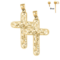 Sterling Silver 53mm Vine Crucifix Earrings (White or Yellow Gold Plated)