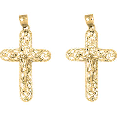 14K or 18K Gold 53mm Vine Crucifix Earrings