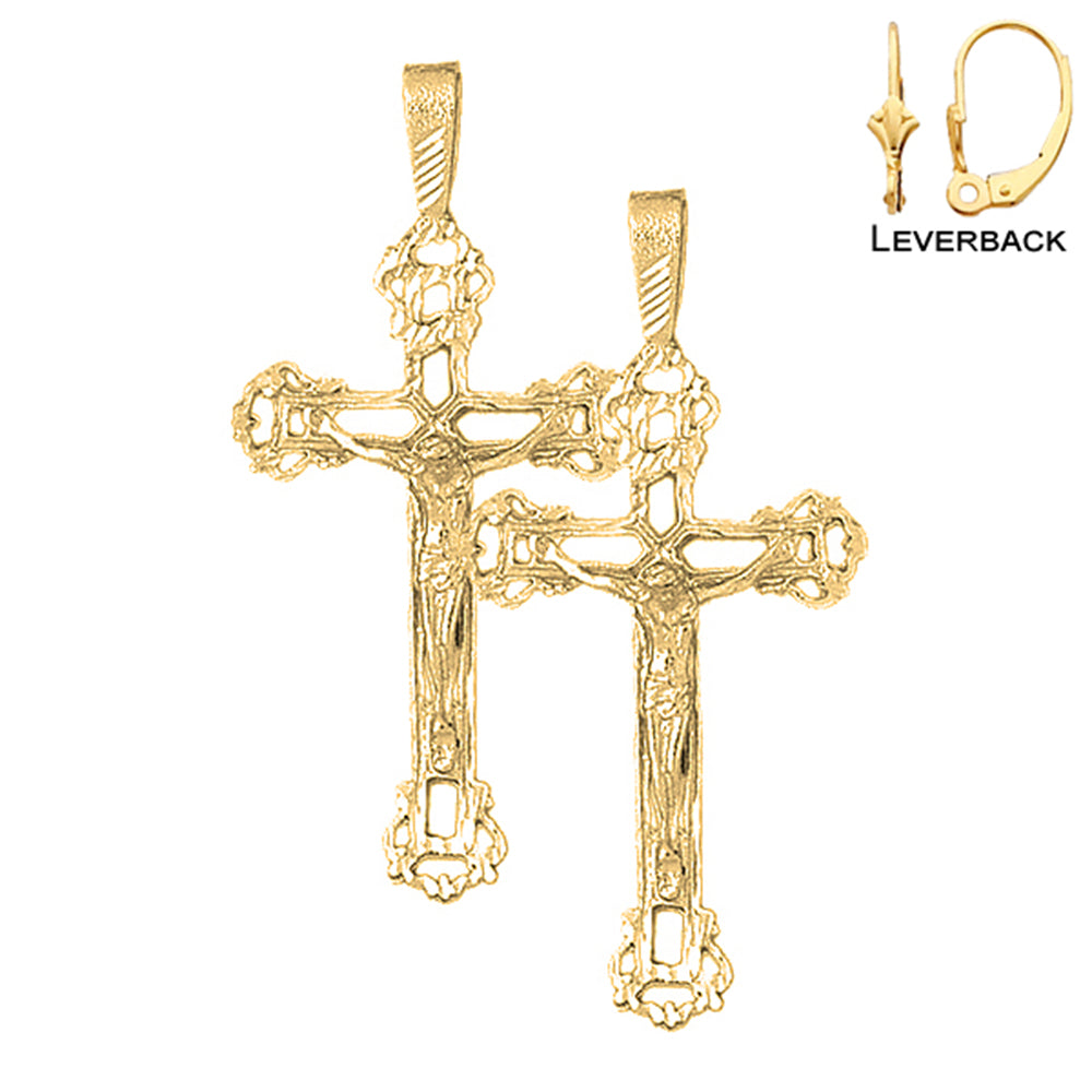 14K or 18K Gold Budded Crucifix Earrings