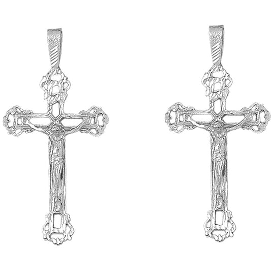 Sterling Silver 61mm Budded Crucifix Earrings