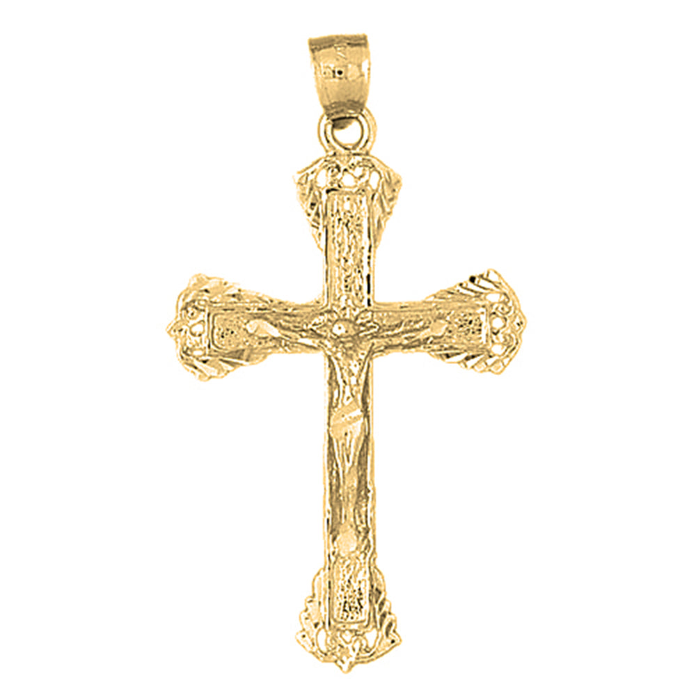 10K, 14K or 18K Gold Budded Crucifix Pendant