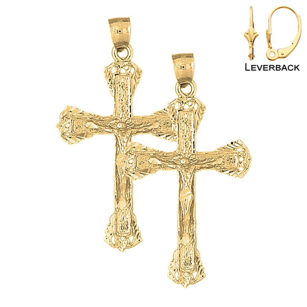 14K or 18K Gold Budded Crucifix Earrings