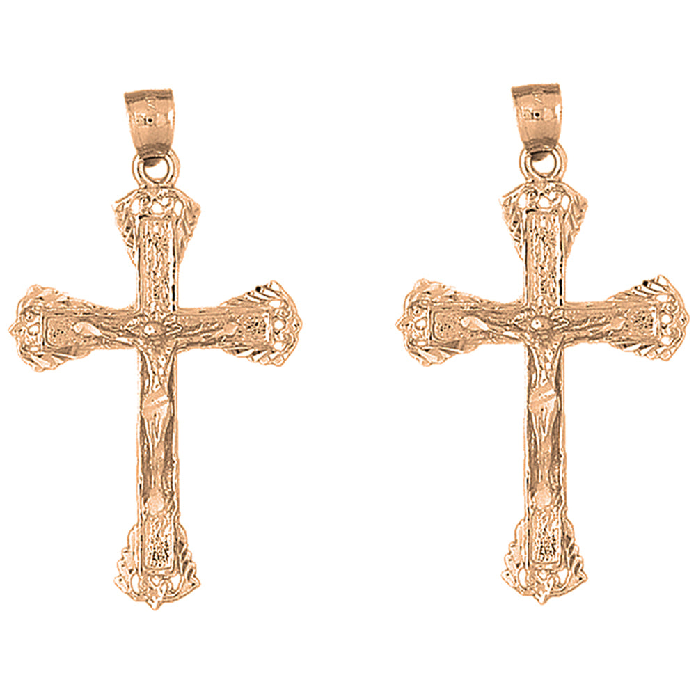 14K or 18K Gold 55mm Budded Crucifix Earrings