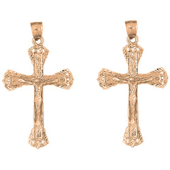 14K or 18K Gold 55mm Budded Crucifix Earrings