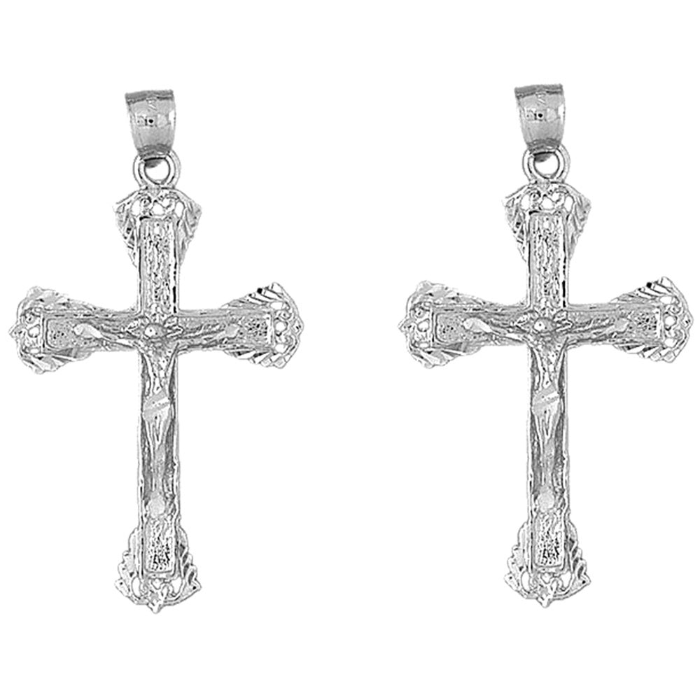 14K or 18K Gold 55mm Budded Crucifix Earrings