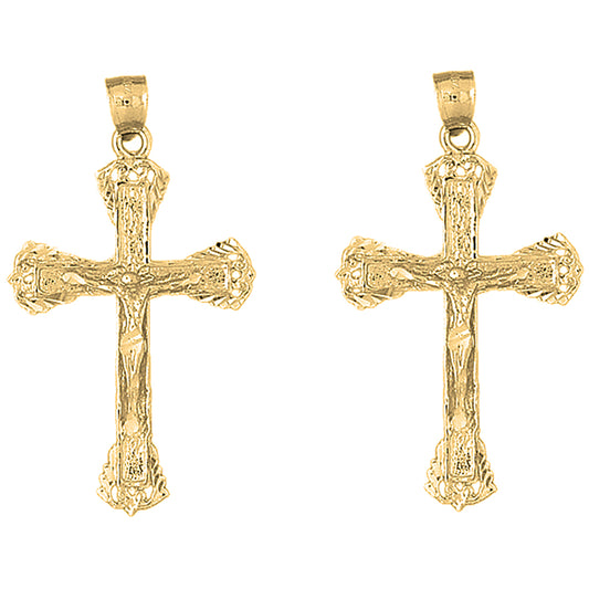 Yellow Gold-plated Silver 55mm Budded Crucifix Earrings