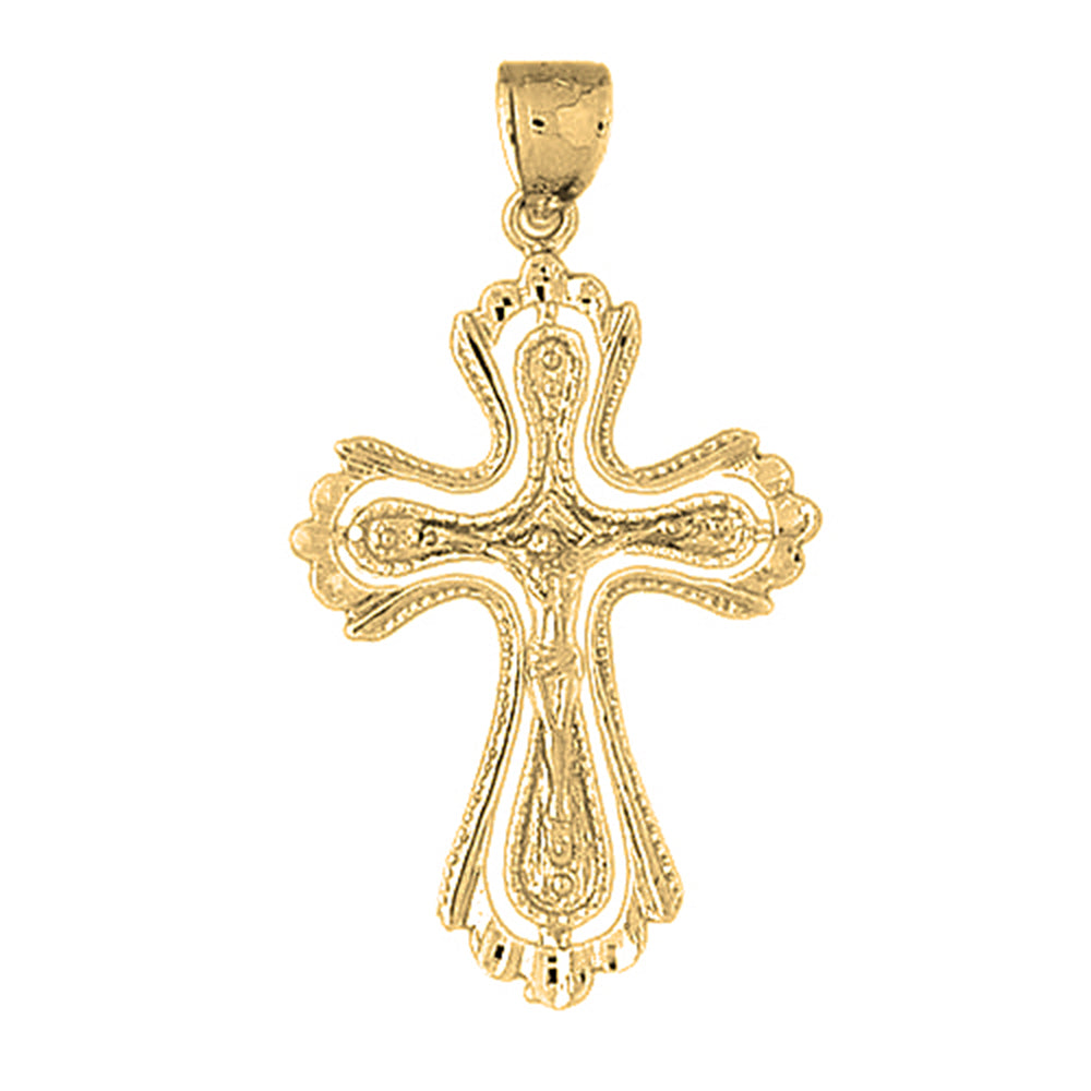 10K, 14K or 18K Gold Budded Crucifix Pendant