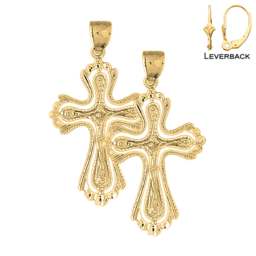 14K or 18K Gold Budded Crucifix Earrings