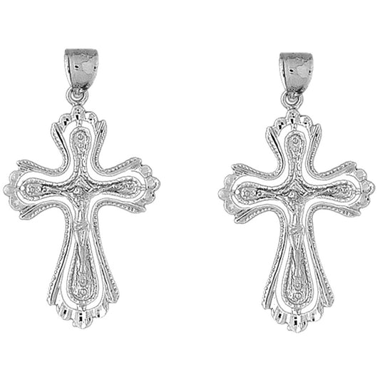 Sterling Silver 48mm Budded Crucifix Earrings
