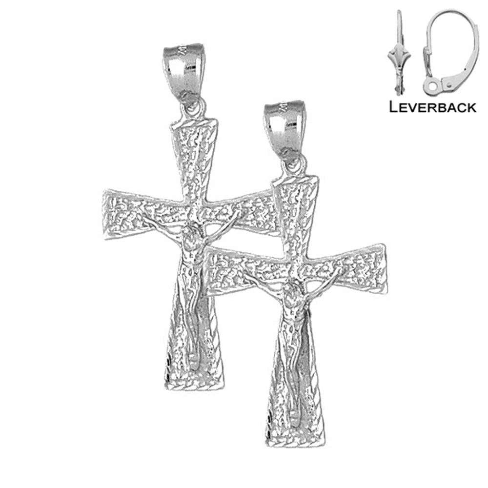 Sterling Silver 45mm Teutonic Crucifix Earrings (White or Yellow Gold Plated)