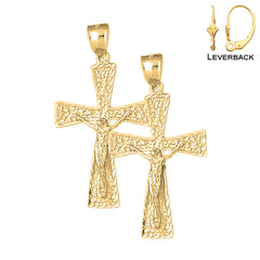 Sterling Silver 45mm Teutonic Crucifix Earrings (White or Yellow Gold Plated)