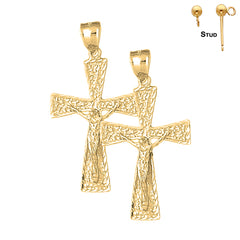 Pendientes de crucifijo teutónico de plata de ley de 45 mm (chapados en oro blanco o amarillo)