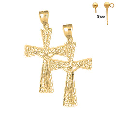 Sterling Silver 45mm Teutonic Crucifix Earrings (White or Yellow Gold Plated)