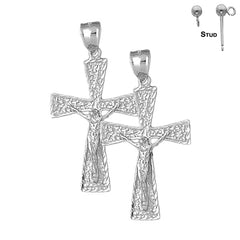 Sterling Silver 45mm Teutonic Crucifix Earrings (White or Yellow Gold Plated)